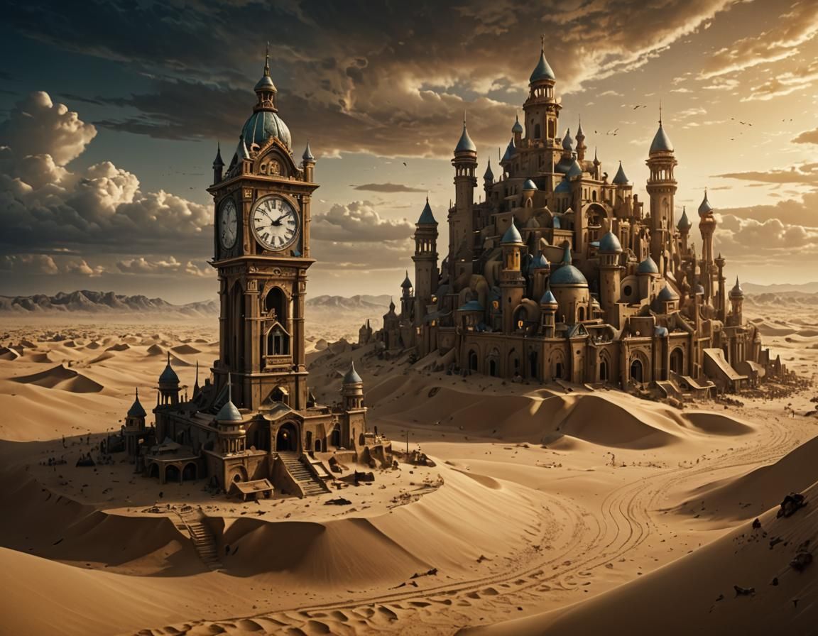 Epic Sand Clock Dominates Desert Cityscape