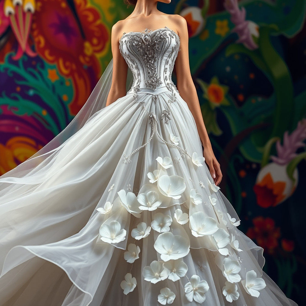 Majestic Grey Wedding Gown with Silver Beading