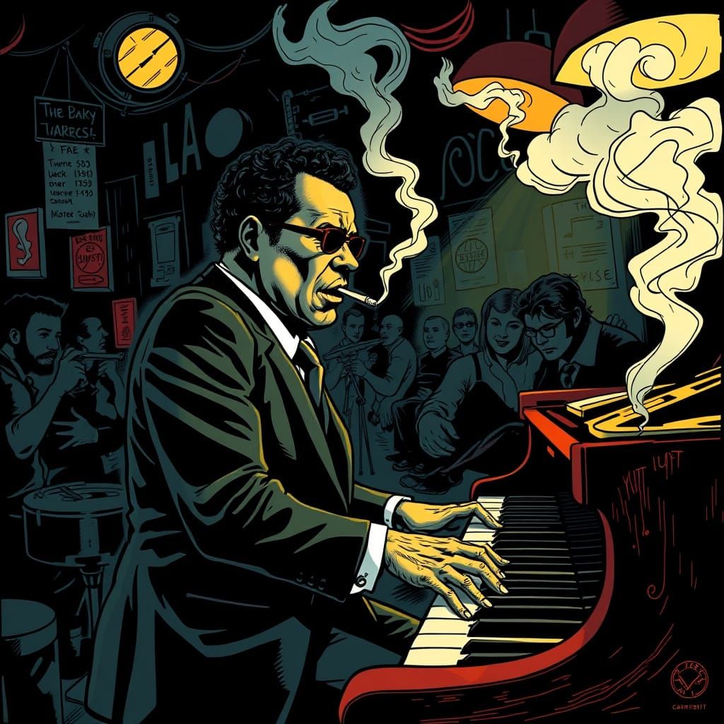 Bob James Jazz Club Scene in Comic Book Style