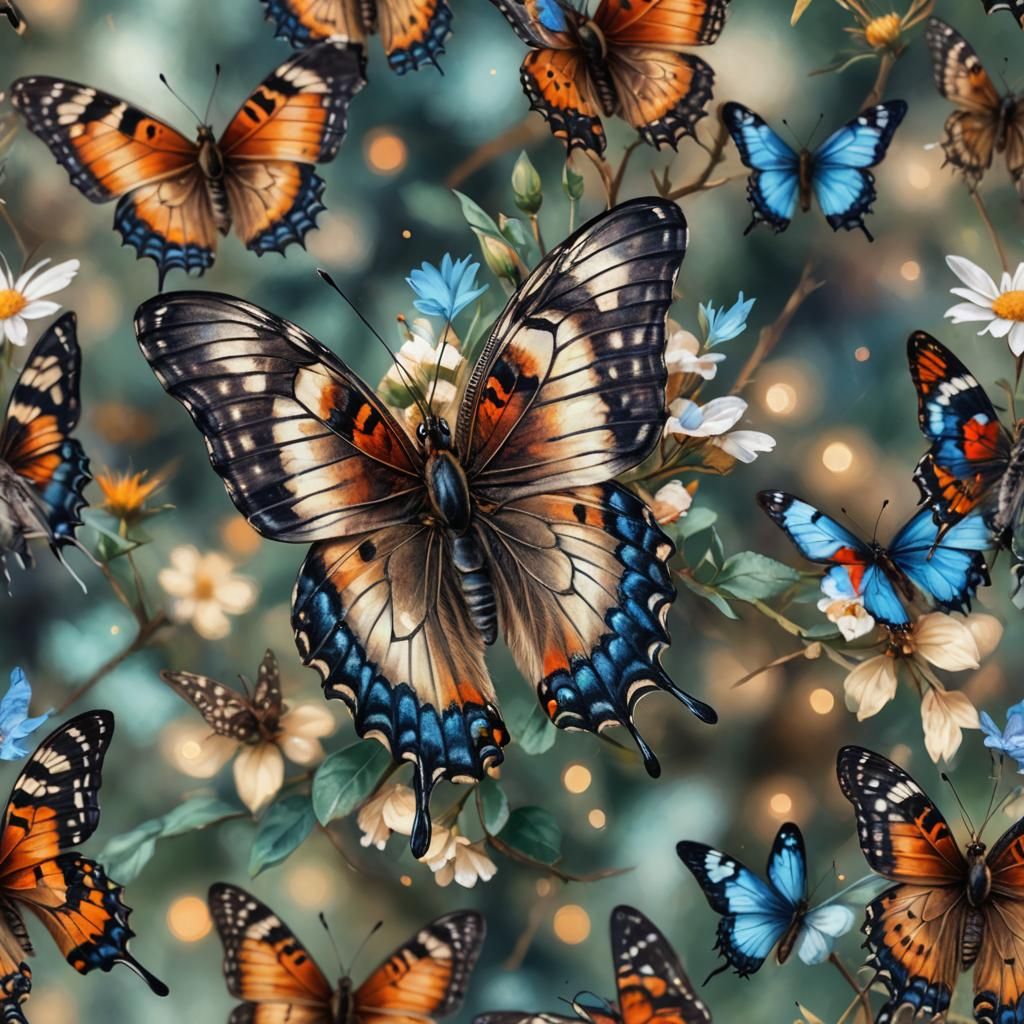 Butterfly Close-up in Oil Paint with Bokeh Effect