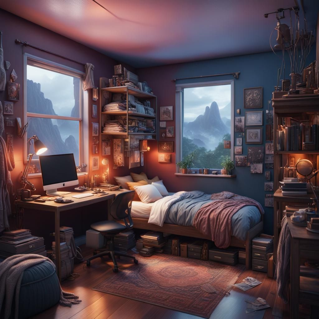 Modern Dorm Room as Matte Painting