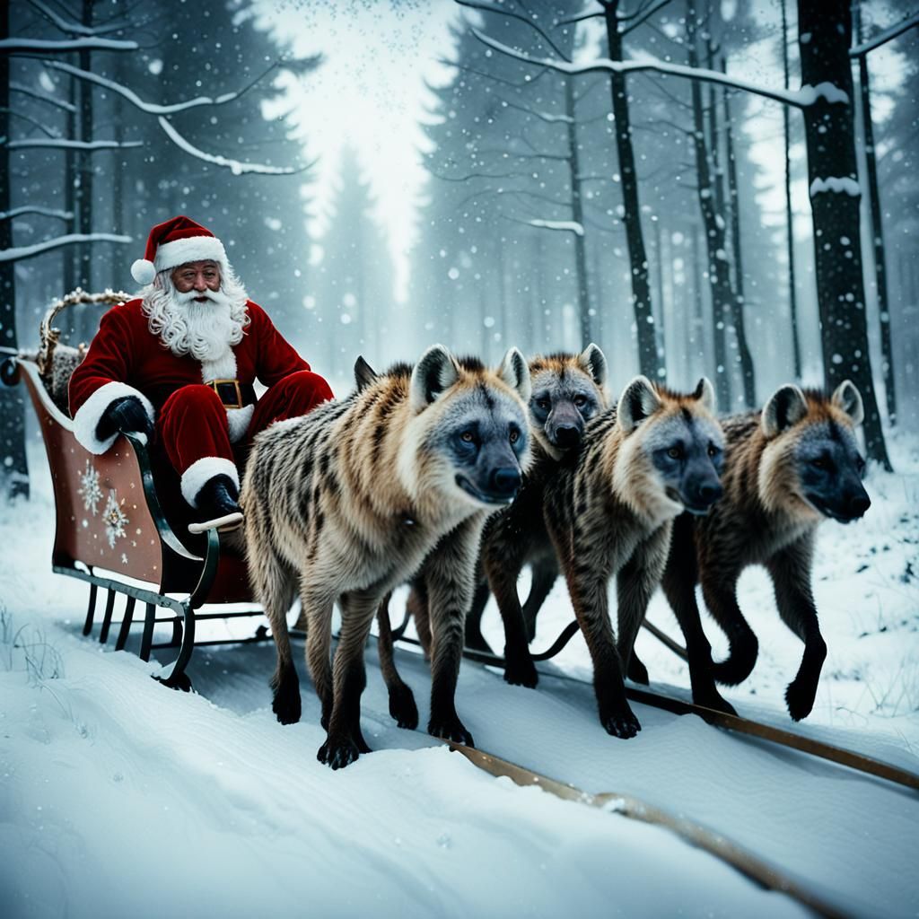 Magical Winter Wonderland: Hyenas Pull Santa's Sleigh