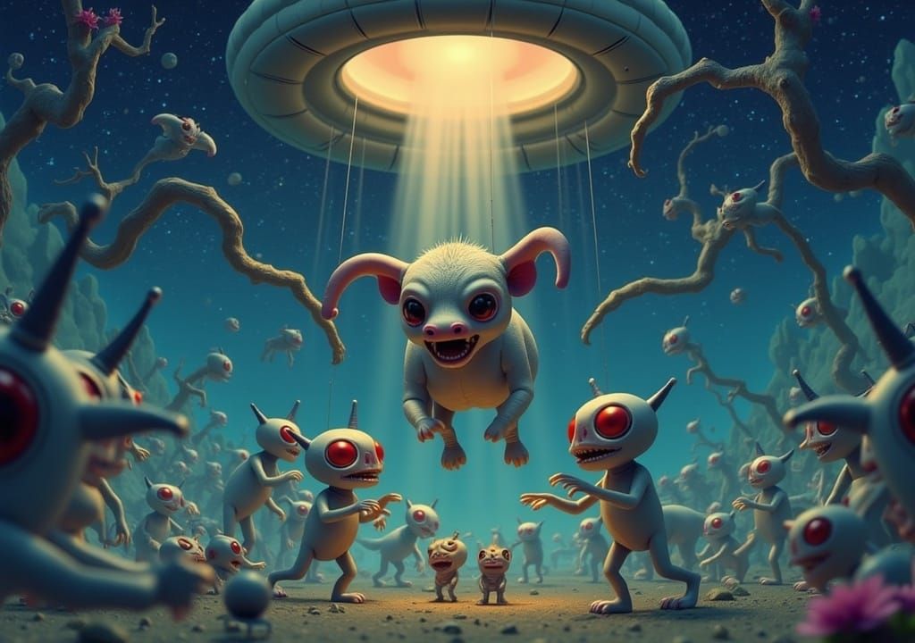 Surreal CGI Cow Abduction Pop Nightmare