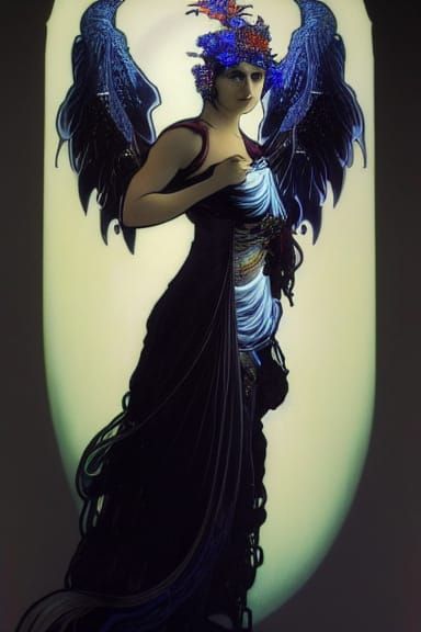 Peacock Angel Portrait in Art Nouveau Style