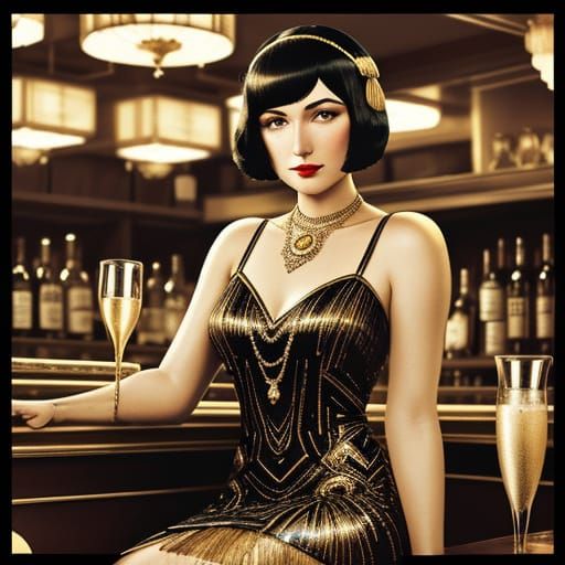 Flapper at Speakeasy in Art Deco Style
