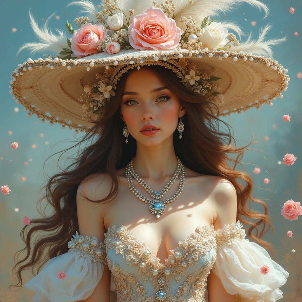 Fantastical Woman with Flowing Hair and Elaborate Dress