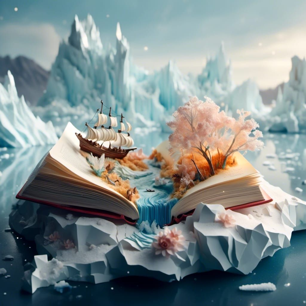Dreamlike Paper Book Diorama with Flowing River