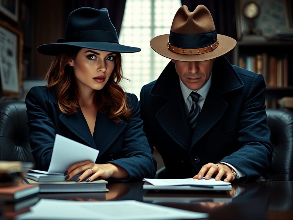 Femme Fatale Meets Detective in a Gritty Office Scene