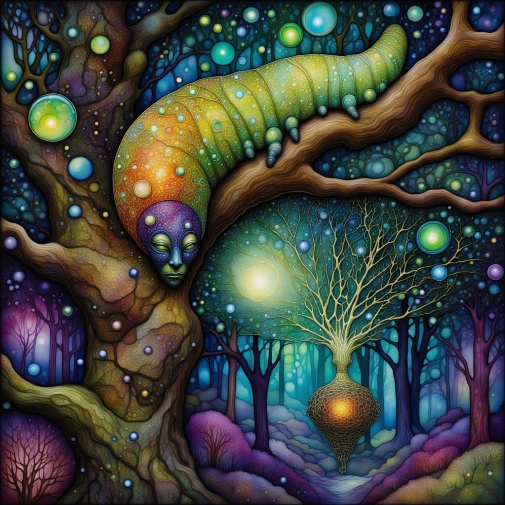 Caterpillar Cocoon Portal to Bioluminescent Brain