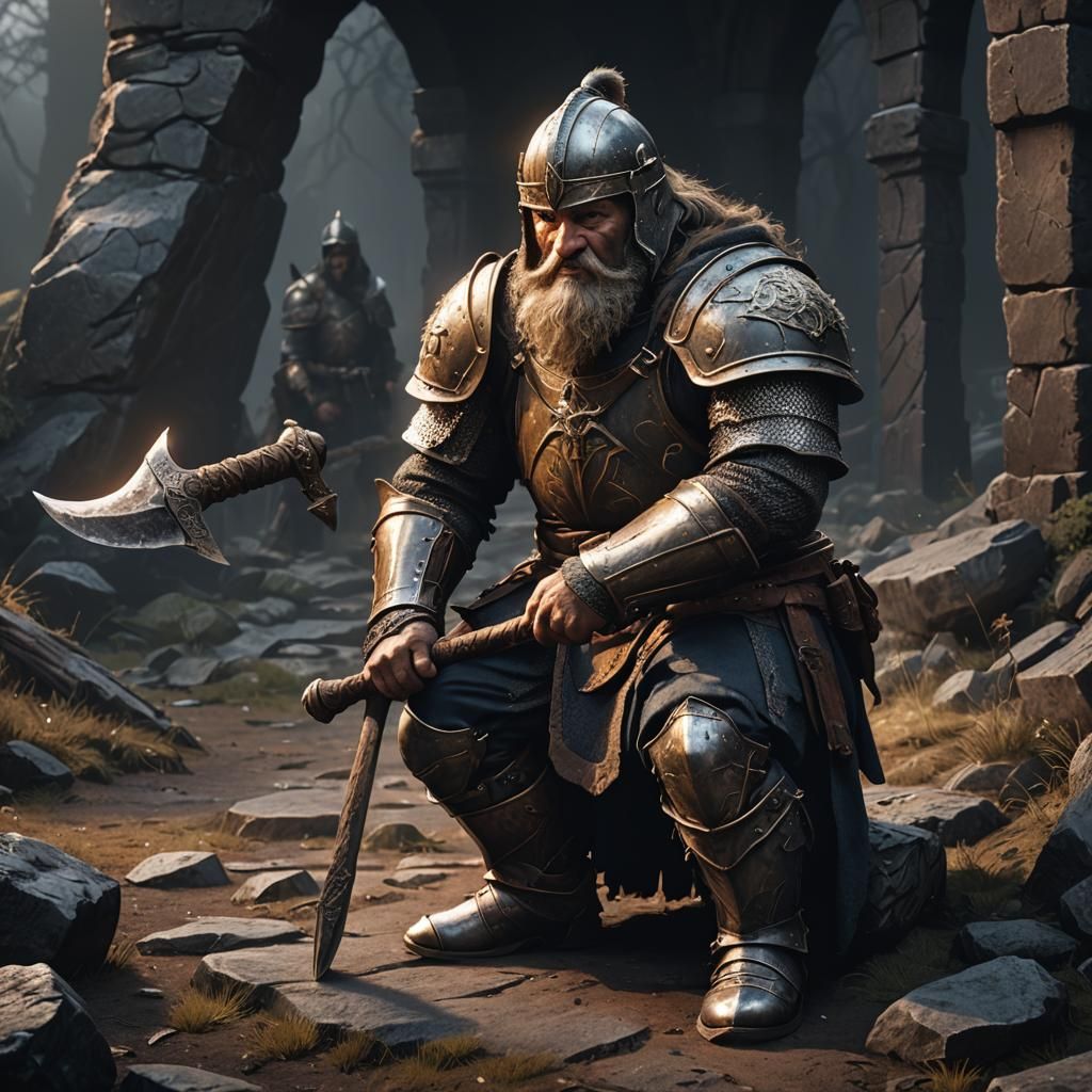 Medieval Dwarf Knight in Dark Fantasy Style