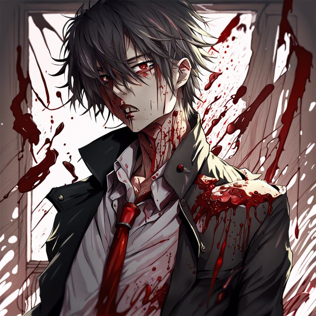 Anime Handsome Man Licking Bloody Knife