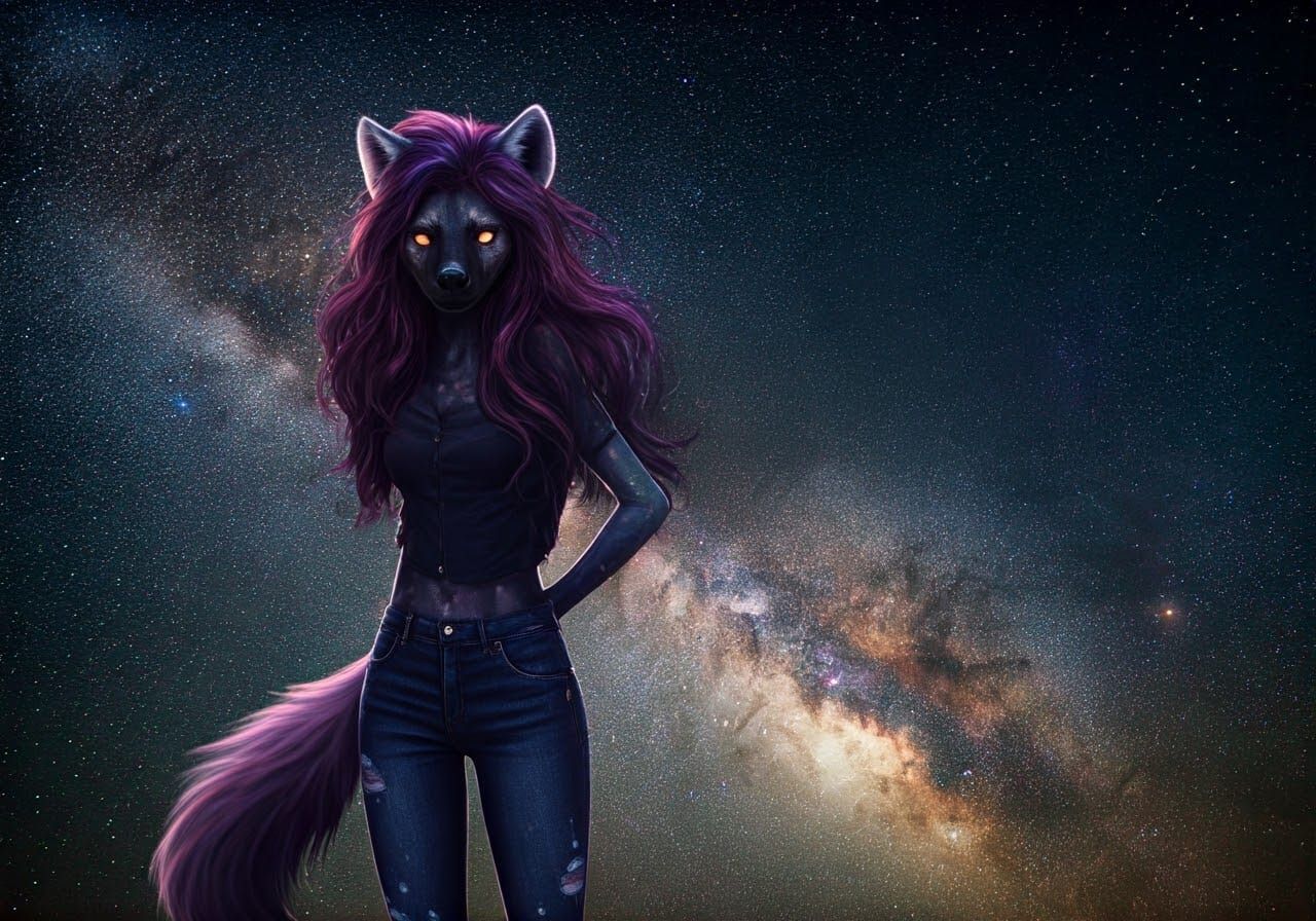 Celestial She-Hyena Shines Amidst Twinkling Stars