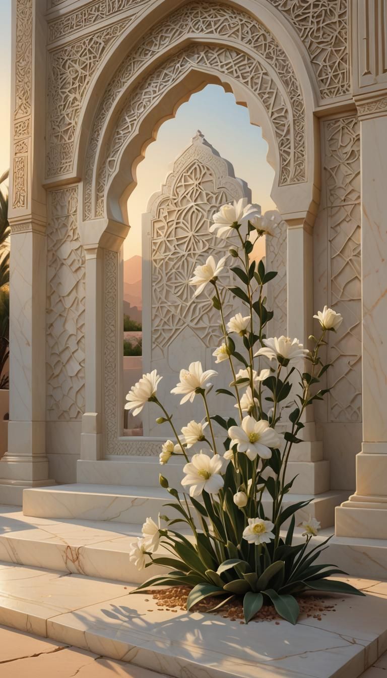 Serene Desert Gravesite with Intricate Patterns and Vibrant....