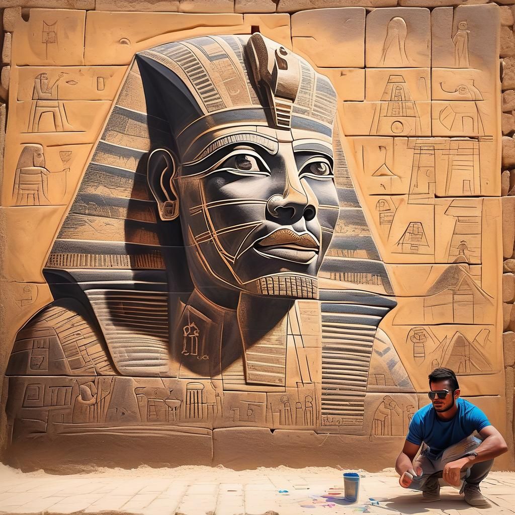 3D Chalk Art Monster Breaks Through Pyramid Wall