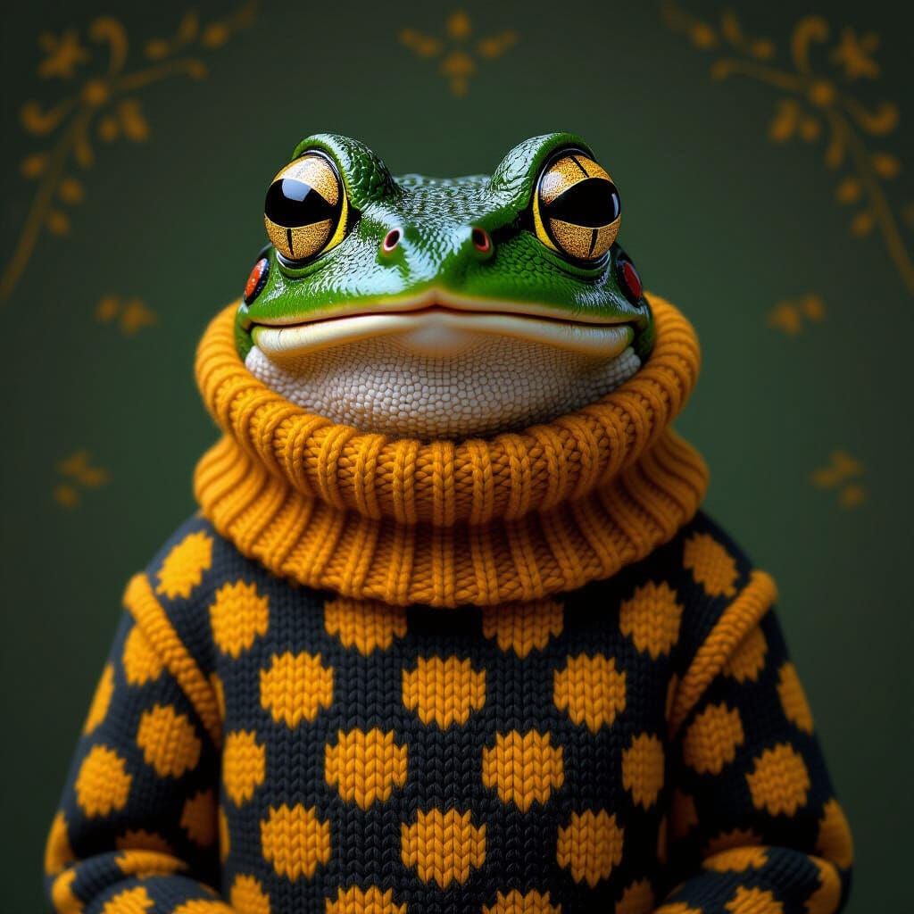 Majestic Anthropomorphic Frog in Knitted Sweater