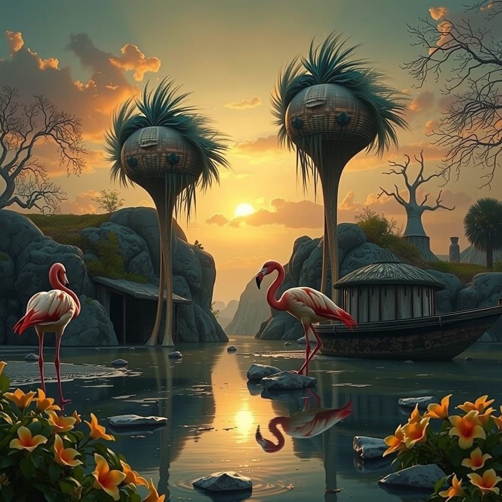 Two flamingos