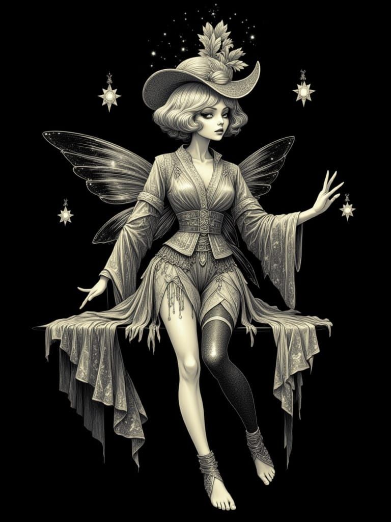 Ethereal Fairy in 1920s Nightclub, Vintage Anime Style
