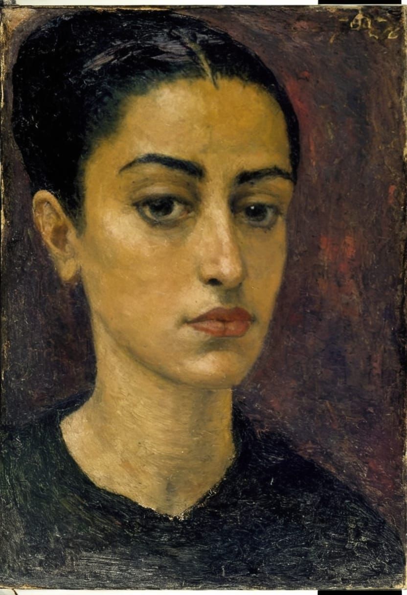 Goth Emo Girl Portrait in High Contrast Impasto Style