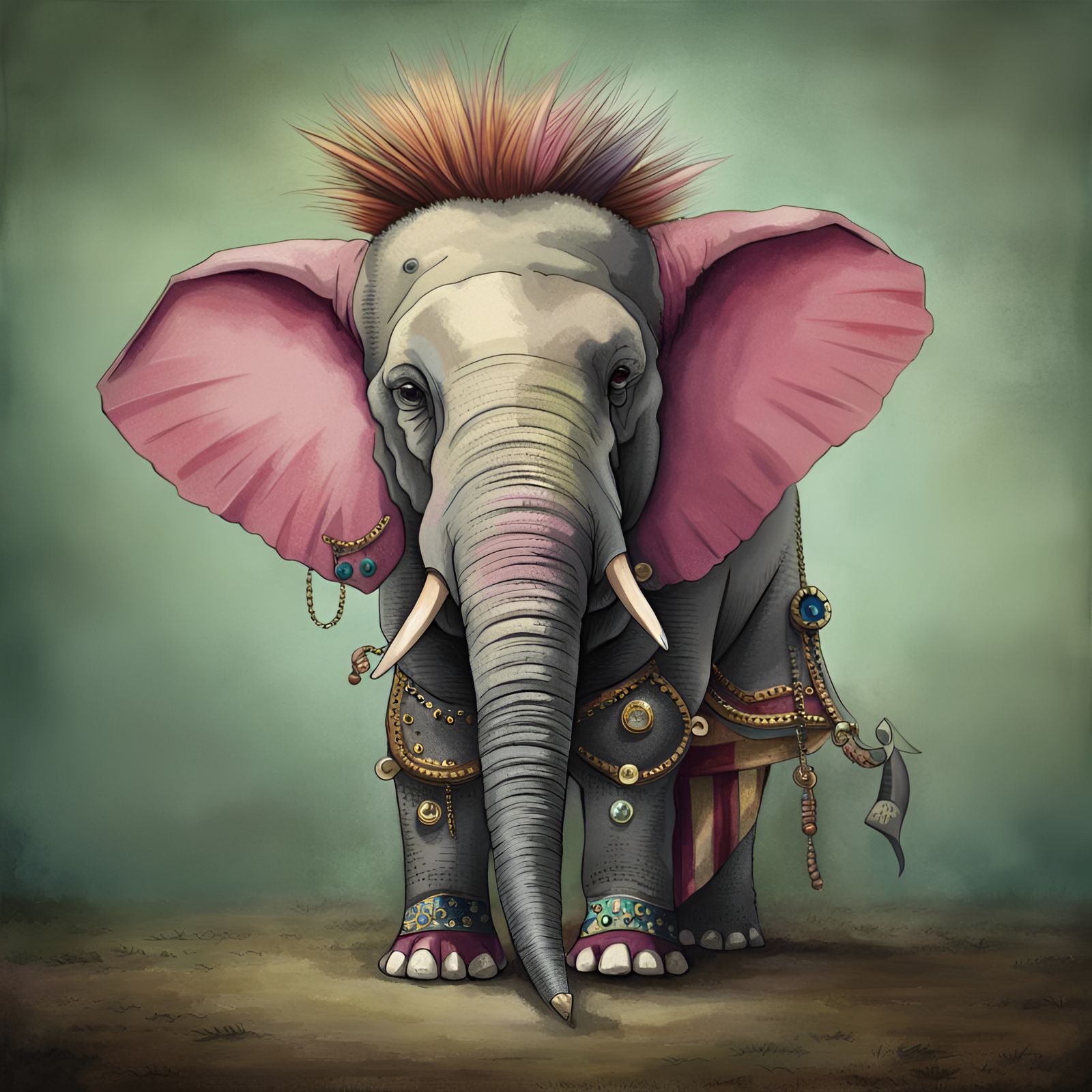 Punk Elephant Portrait in Bold Style