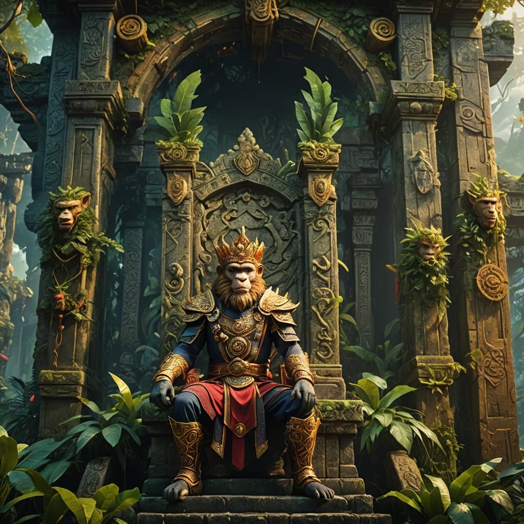 Monkey King on Jungle Throne: Fantasy Concept Art