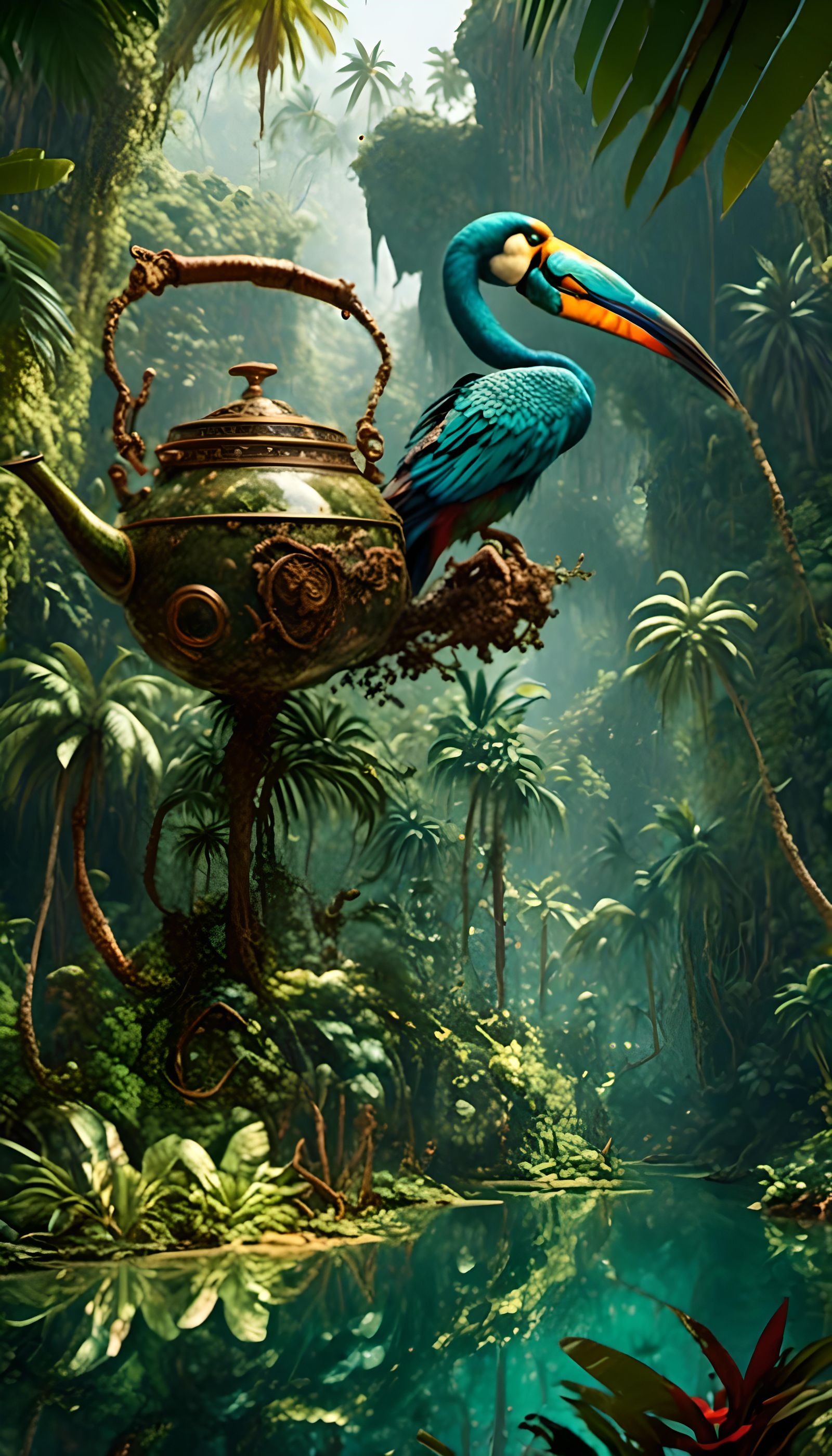 Mythical Bird Welcomes Explorers to Tropical Island