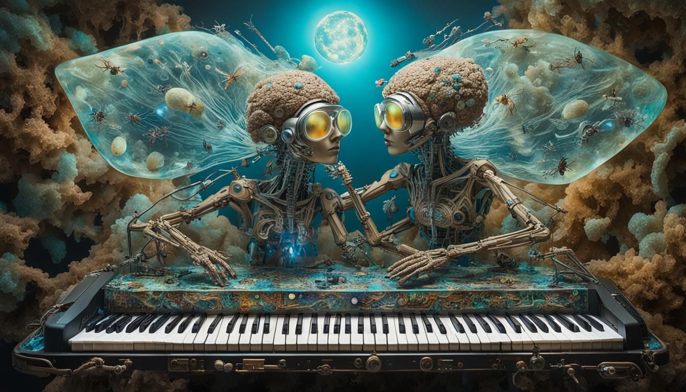 Ethereal Figures in Surreal Sunset Galaxy