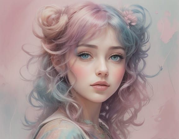 Whimsical Portrait in Soft Pastel Hues with Cold Tones