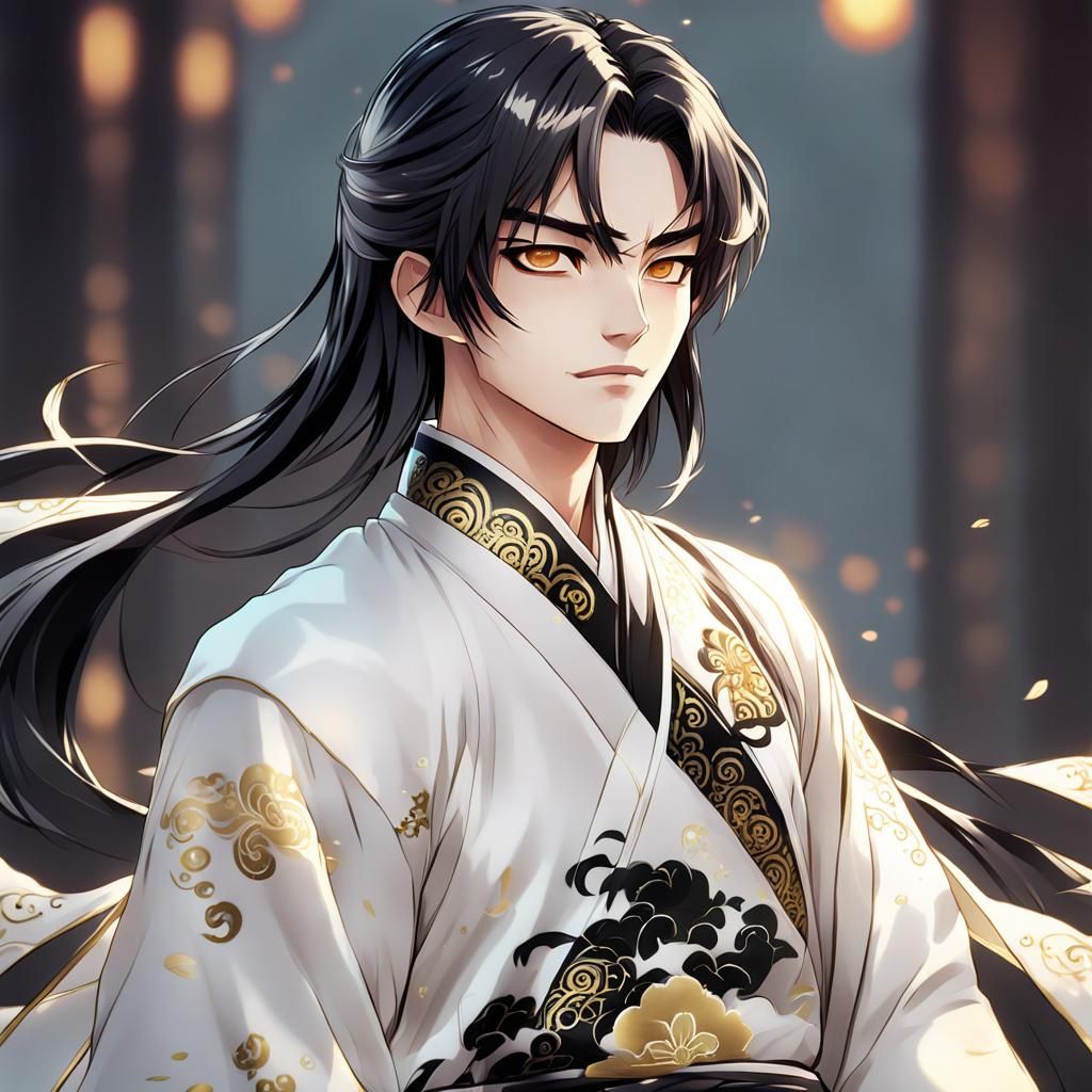 Anime Portrait of Young Man in Traditional Outfit