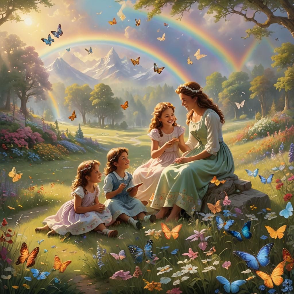 Ethereal Fantasy: Capricorns and Children in Rainbow Meadow
