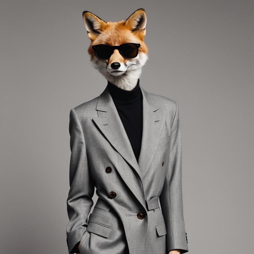 Elegant Fox in Sunglasses, Balenciaga Style