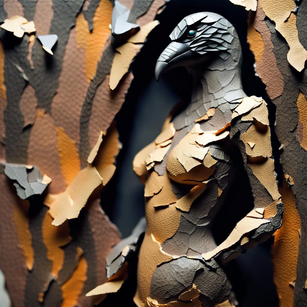 Papier-Mâché Raven Sculpture in Cubist Style