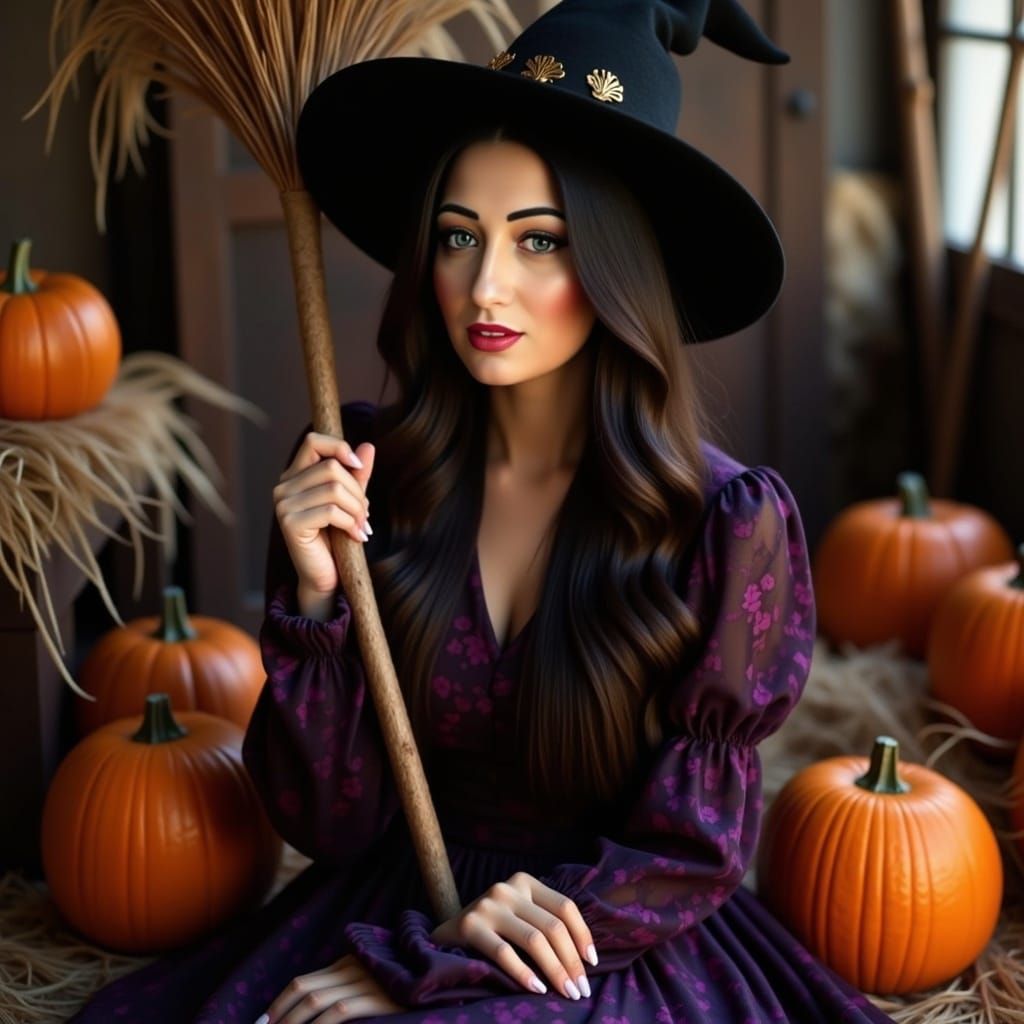 Dreamy Halloween Portrait of Asian Witch in Gothic Setting