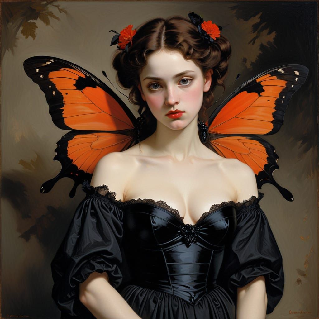 Gothic Butterfly in Classical Painting Style