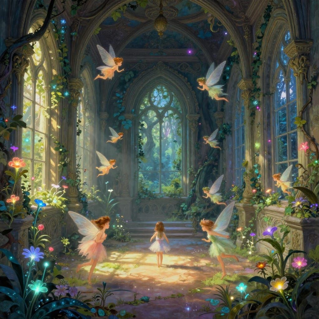 Fairies and Pixies in Ancient Forest Castle
