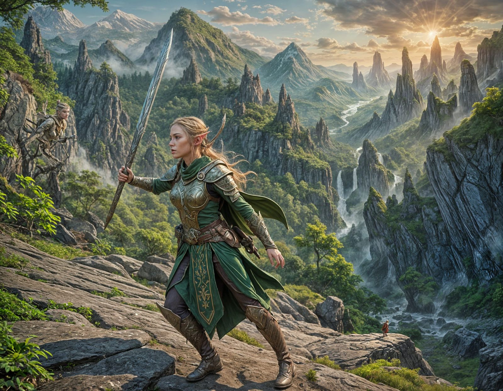 Elven Warrior in Detailed Forest Landscape