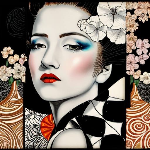 Geisha Girl with Poppies in Leyendecker Style