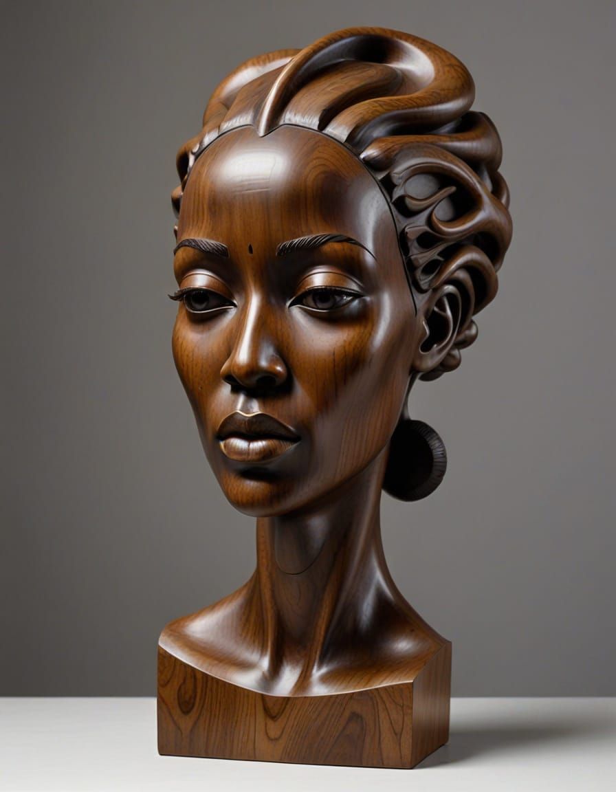 Wooden bust of African woman