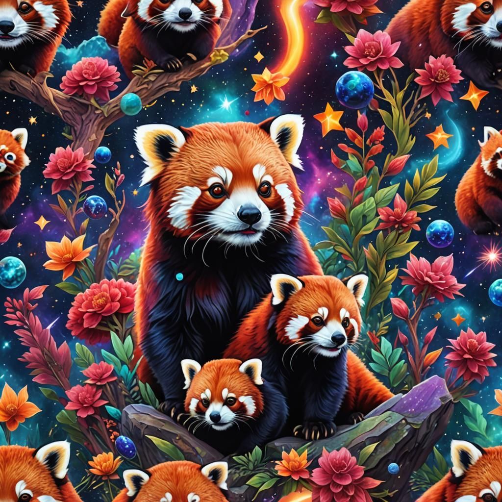 Holographic Red Panda in Astral Cosmic Illustration