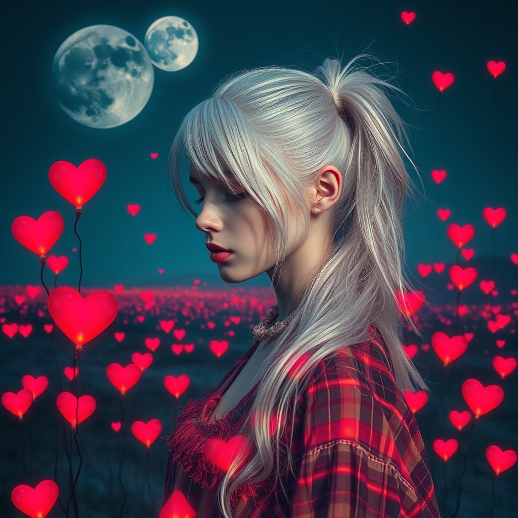 Surreal Fantasy World in Antique Landscape with Albino Woman