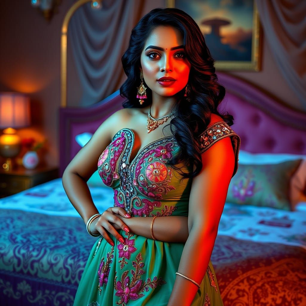 Elegant Indian Actress in Nighty Dress, Digital Art