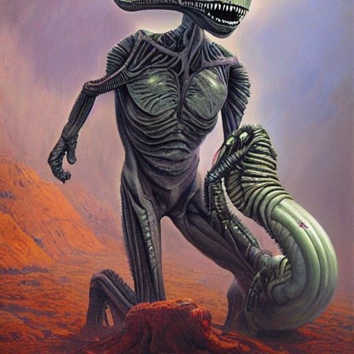 Alien Warfare Scene as Oil Painting