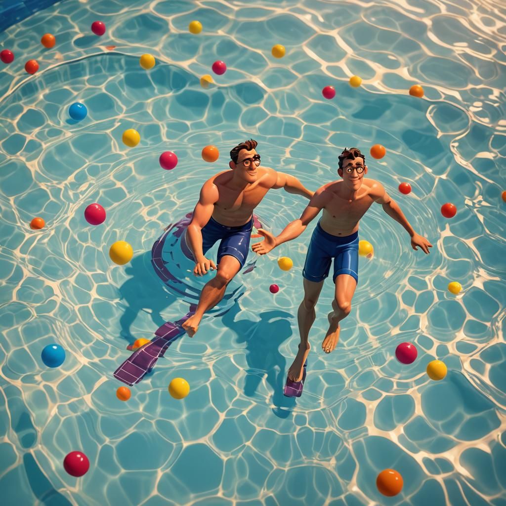 Man in Pool: Pixar-Style 3D Digital Art