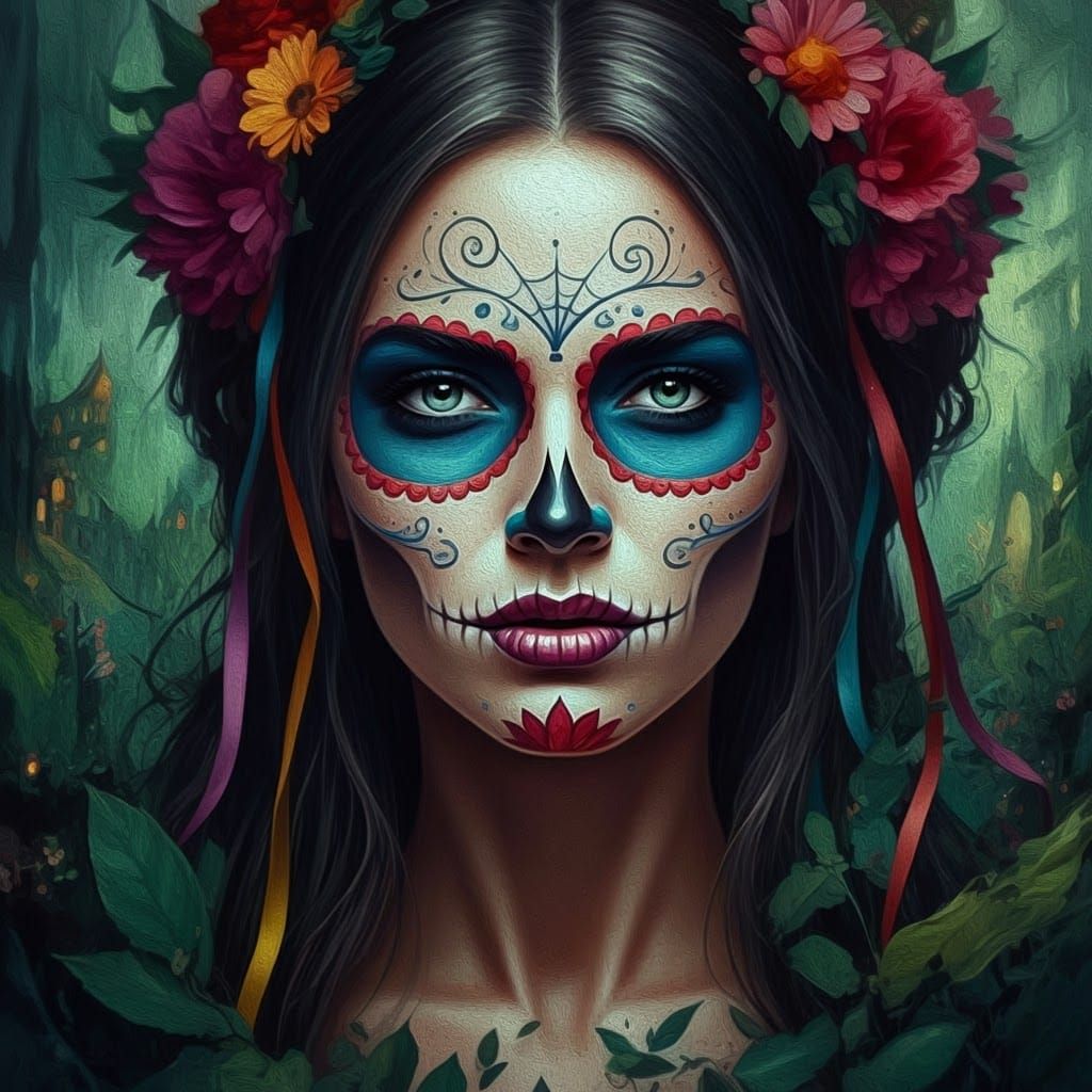 Woman in Día de los Muertos Face Paint