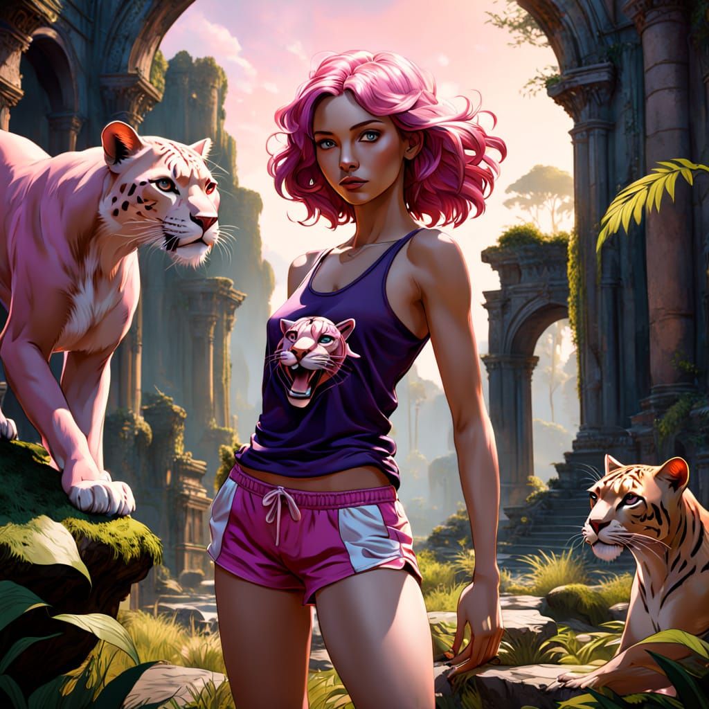 Pink Panther Embrace: Digital Art in Rutkowski & Mucha Style