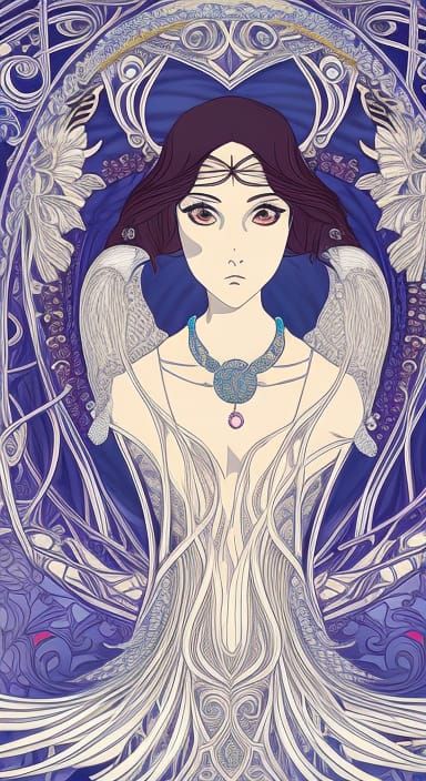 Elegant Swan Woman in Art Nouveau Style