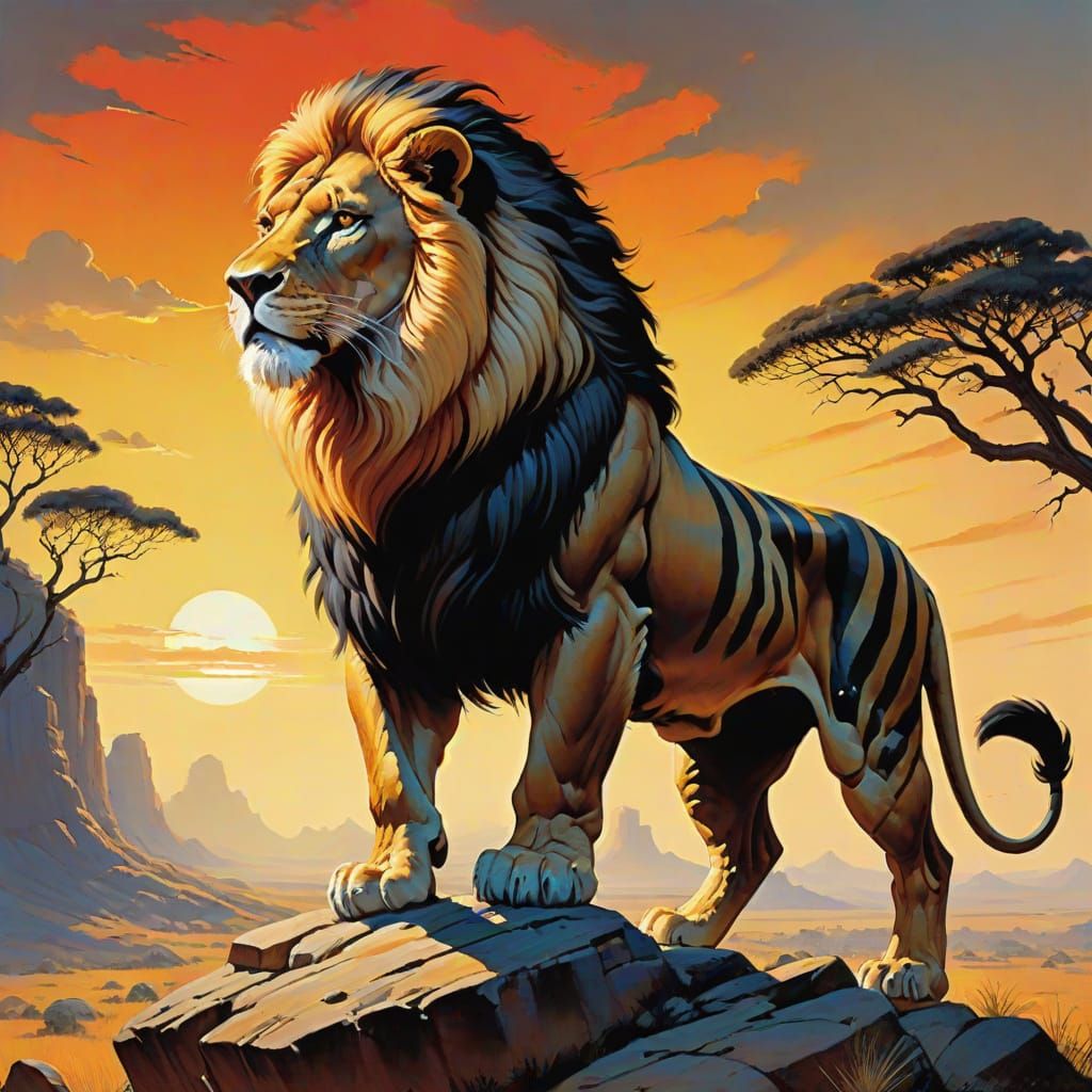 Majestic Lion in Golden Acrylic Style