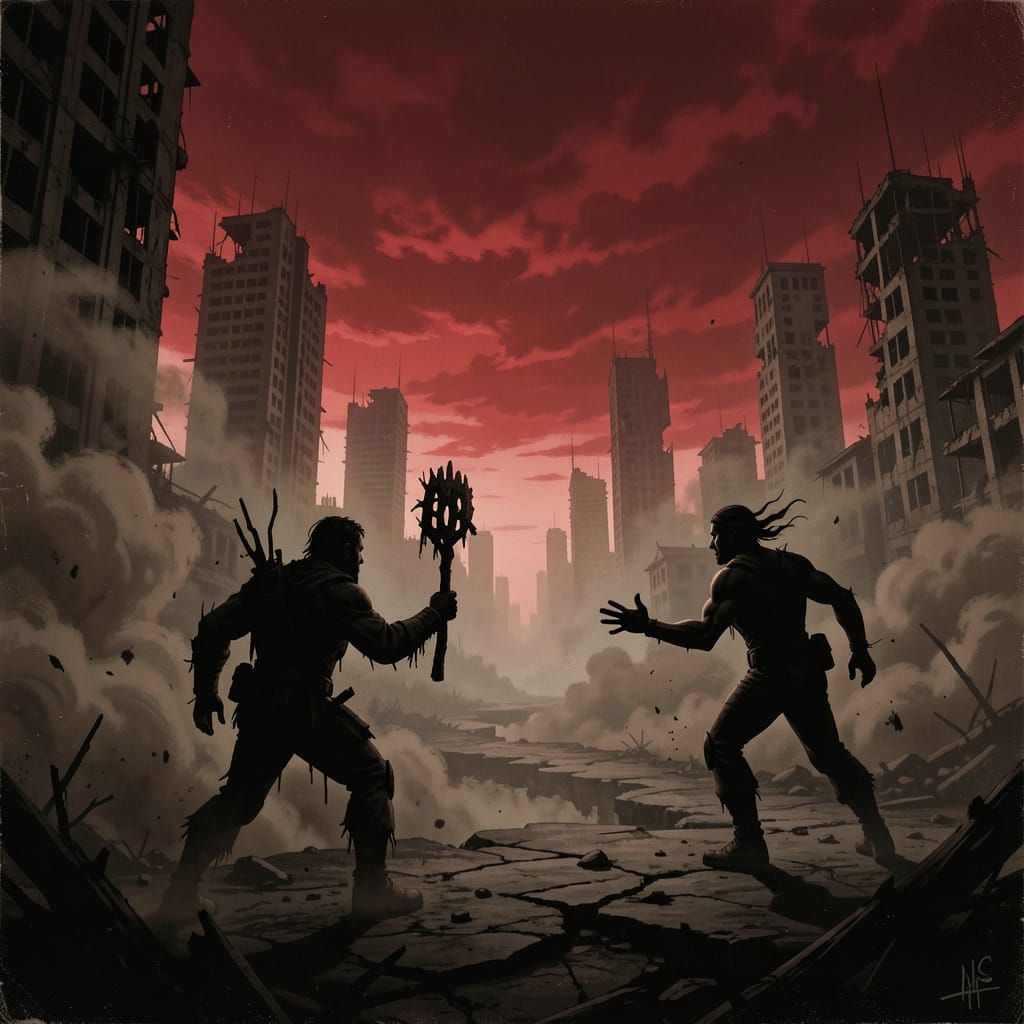 Apocalyptic Showdown in Blood-Red Sky