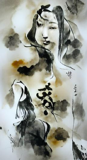 Classic Sumi-e Ink Wash Brush Painting