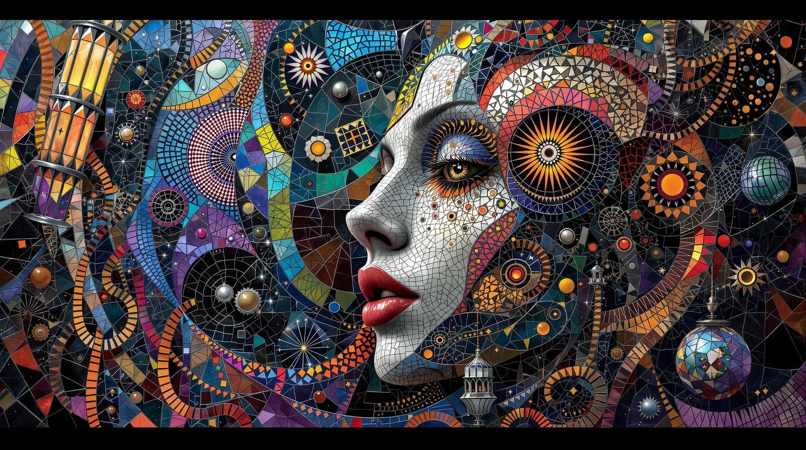 Surrealistic Glass Mosaic in Hyperrealistic Detail
