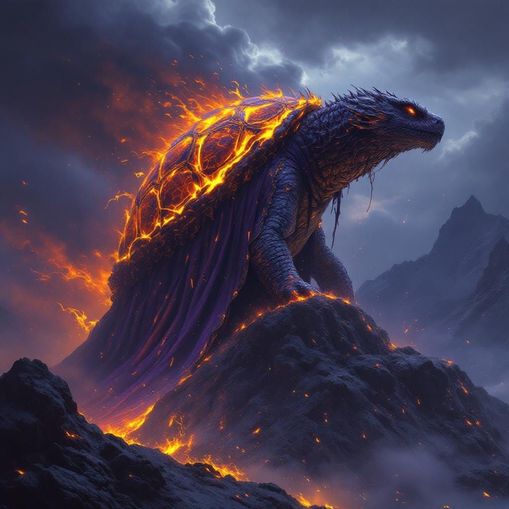 Volcanic Dragon Tortoise on Mountain Peak